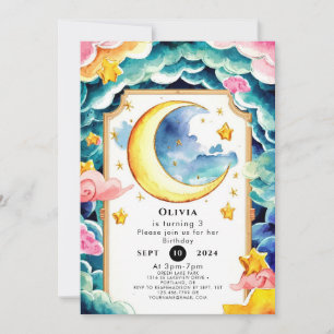 Invitation Anniversaire de la Lune Whimsical Personnalisée