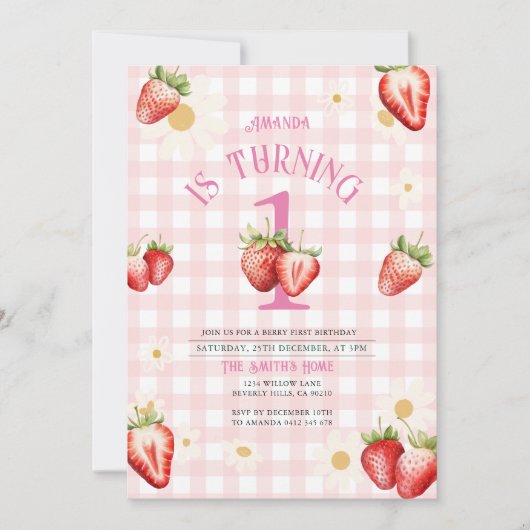 Invitation Anniversaire de la marguerite rose et rouge aux fr (Devant)