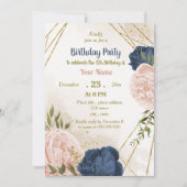 Invitation anniversaire de la marine des fleurs rousses vert (Devant)