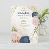 Invitation anniversaire de la marine des fleurs rousses vert (Debout devant)