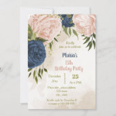 Invitation anniversaire de la marine des fleurs rousses vert (Devant)