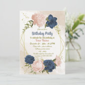 Invitation anniversaire de la marine des fleurs rousses vert (Debout devant)