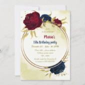 Invitation anniversaire de la marine rouge fleurs or feuille (Devant)
