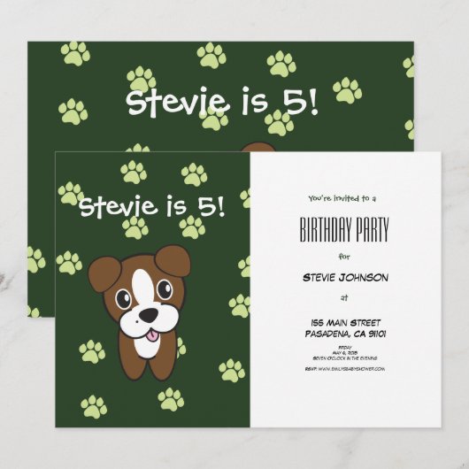 Invitation Anniversaire de la marionnette Super Cute Green Bo (Devant / Derrière)