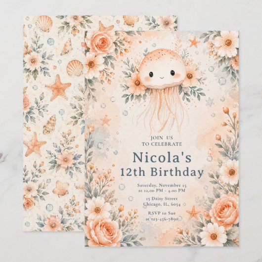 Invitation Anniversaire de la méduse florale (Devant / Derrière)