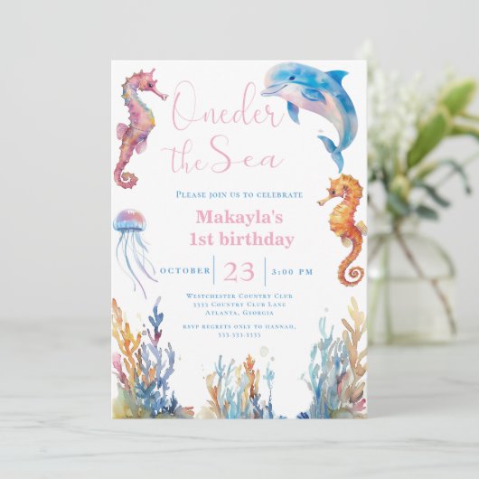 Invitation Anniversaire de la mer sous les animaux marins (Debout devant)