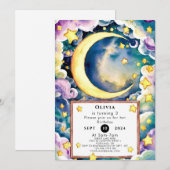 Invitation Anniversaire de la mignonne lune magique (Devant / Derrière)