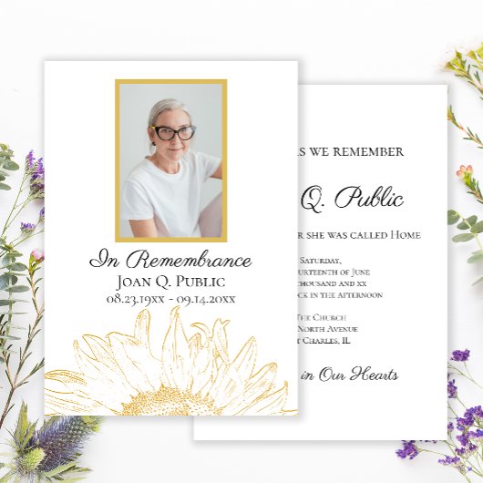 Invitation Anniversaire de la mort graphique du tournesol jau