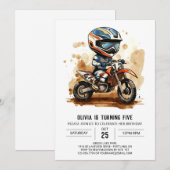 Invitation Anniversaire de la moto à aquarelle enchantée (Devant / Derrière)