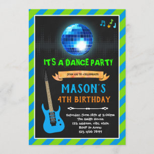 Invitation Anniversaire de la musique de danse verte et marin