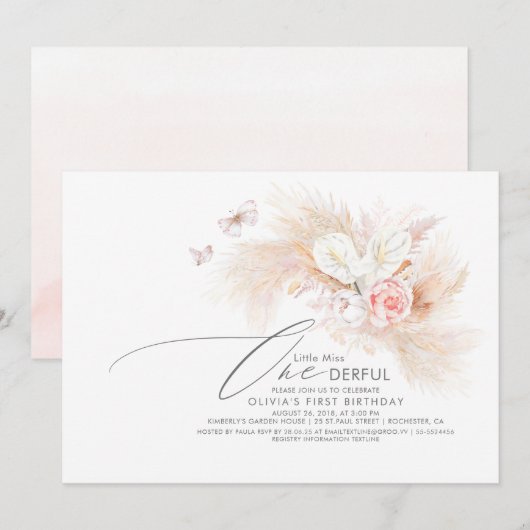 Invitation Anniversaire de la Pampa Grass Pink (Devant / Derrière)