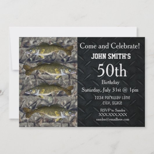 Invitation Anniversaire de la pêche au walleye adulte robuste (Devant)