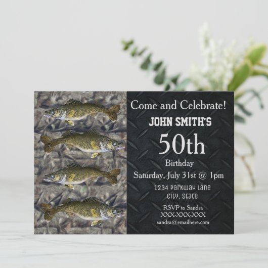 Invitation Anniversaire de la pêche au walleye adulte robuste (Debout devant)