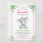 Invitation Anniversaire de la Petite Fille des Éléphants rose (Devant)