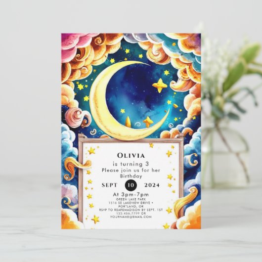 Invitation Anniversaire de la petite lune (Debout devant)