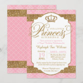 Invitation Anniversaire de la petite princesse royale rose et (Devant / Derrière)
