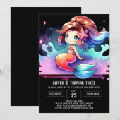 Invitation Anniversaire de la petite sirène nautique (Devant / Derrière)