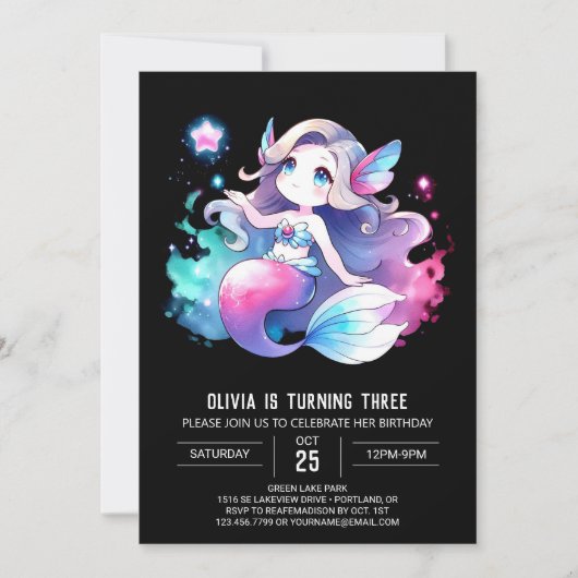 Invitation Anniversaire de la petite sirène Whimsy (Devant)
