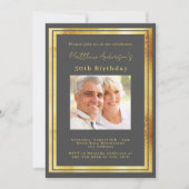 Invitation Anniversaire de la photo en or gris charbon (Devant)