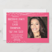Invitation Anniversaire de la photo rose et blanc (Devant)