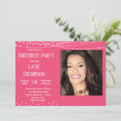 Invitation Anniversaire de la photo rose et blanc (Debout devant)