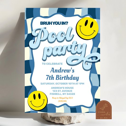 Invitation Anniversaire de la piscine à damiers vague