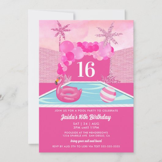 Invitation Anniversaire de la Piscine Rose (Devant)