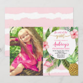 Invitation Anniversaire de la piscine, rose tropical et or ph (Devant / Derrière)