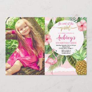 Invitation Anniversaire de la piscine, rose tropical et or ph