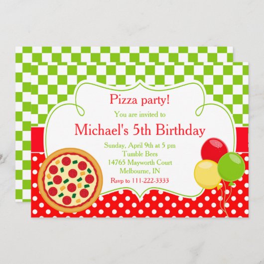Invitation Anniversaire de la Pizza (Devant / Derrière)