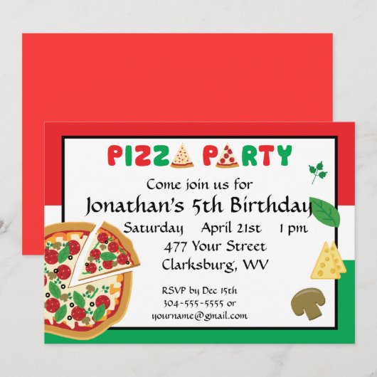 Invitation Anniversaire de la Pizza (Devant / Derrière)