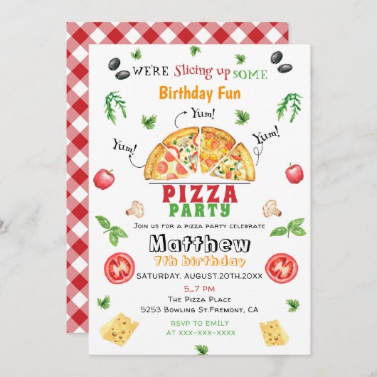 Invitation Anniversaire de la Pizza (Devant / Derrière)