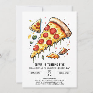 Invitation Anniversaire de la pizza d'aquarelle enchantée