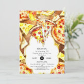 Invitation Anniversaire de la pizza de fête simple (Debout devant)