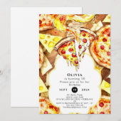 Invitation Anniversaire de la pizza de fête simple (Devant / Derrière)