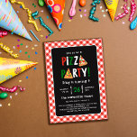 Invitation Anniversaire de la Pizza En vichy Rouge de charme<br><div class="desc">Charmant pizza thème anniversaire invitation avec en vichy imprimé rouge,  Pizza Party dans un charmant design de typographie rouge,  blanc et vert avec une tranche de mozzarella,  pizza tomate et basilic et une tranche de pizza pepperoni.</div>