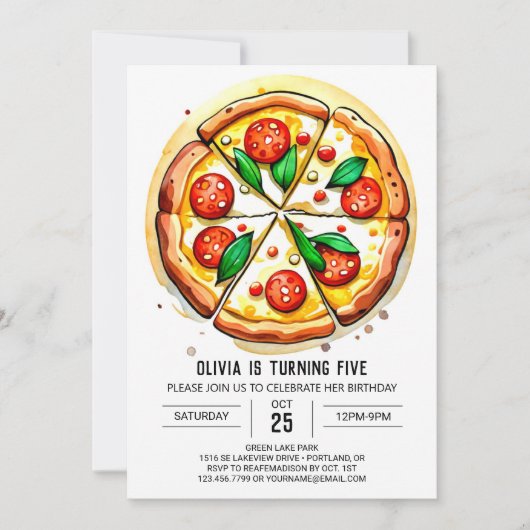 Invitation Anniversaire de la pizza pour enfants simple (Devant)