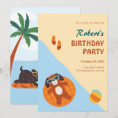 Invitation Anniversaire de la plage de chien d'été amusant (Devant / Derrière)