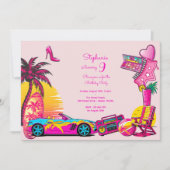 Invitation anniversaire de la poupée rose de Miami (Devant)