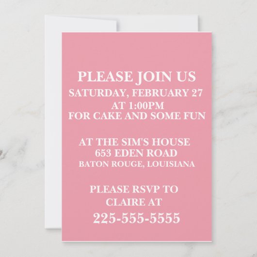 Invitation Anniversaire de la princesse (Dos)