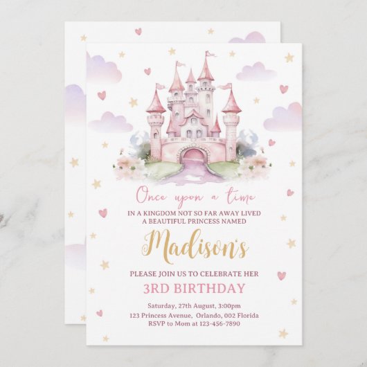 Invitation Anniversaire de la princesse (Devant / Derrière)