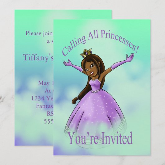Invitation Anniversaire de la princesse africaine américaine (Devant / Derrière)