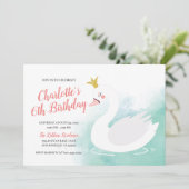 Invitation Anniversaire de la princesse de cygne rose et Turq (Debout devant)