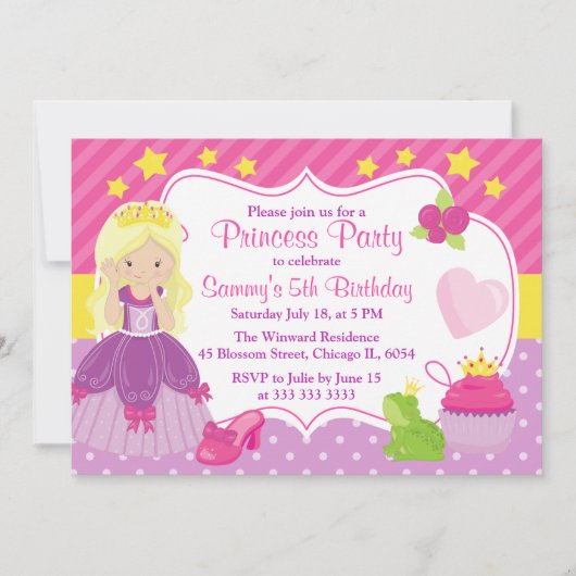 Invitation Anniversaire de la princesse et des accessoires (Devant)