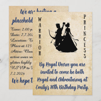 Invitation Anniversaire de la princesse guerrière sur parchem