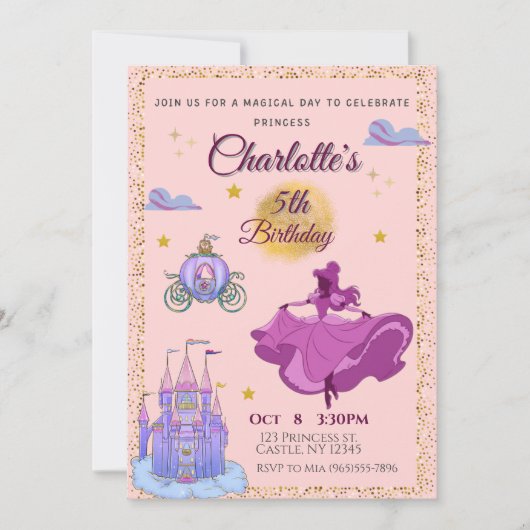 Invitation Anniversaire de la princesse magique - rose (Devant)