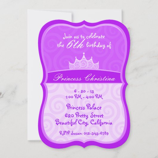 Invitation Anniversaire de la princesse pourpre (Devant)