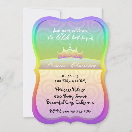 Invitation Anniversaire de la princesse Rainbow Crown Spirals (Devant)