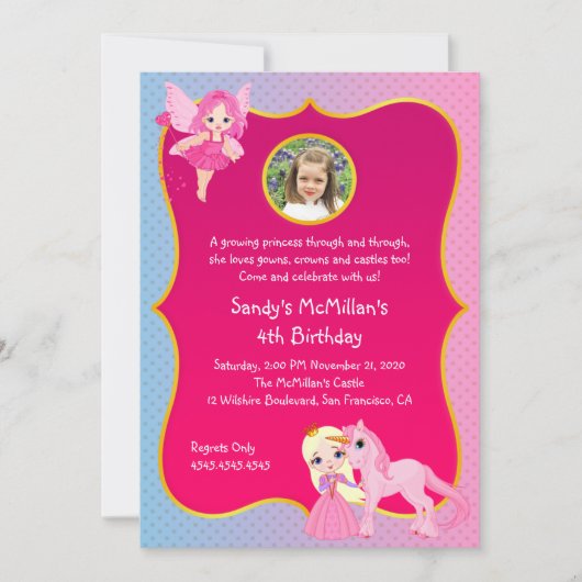 Invitation Anniversaire de la princesse rose Pony (Devant)