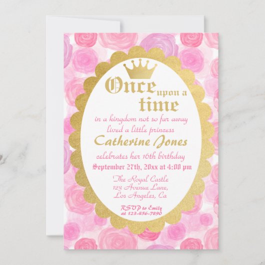 Invitation Anniversaire de la princesse royale rose (Devant)